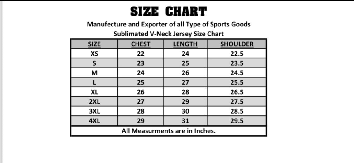 Football Jersey Size Chart